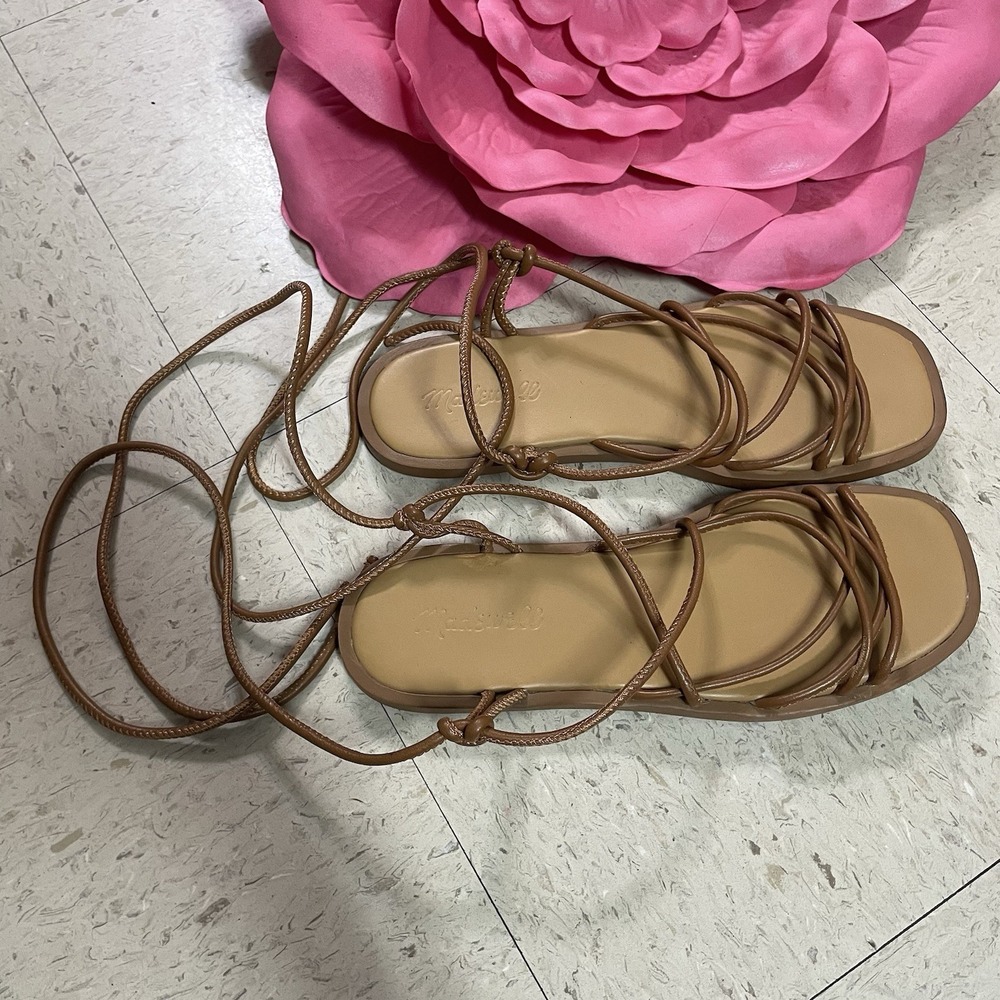 MADEWELL Sz 7 The Soraya Sandals Caramel Leather Gladiator Lace Up‎ Strappy